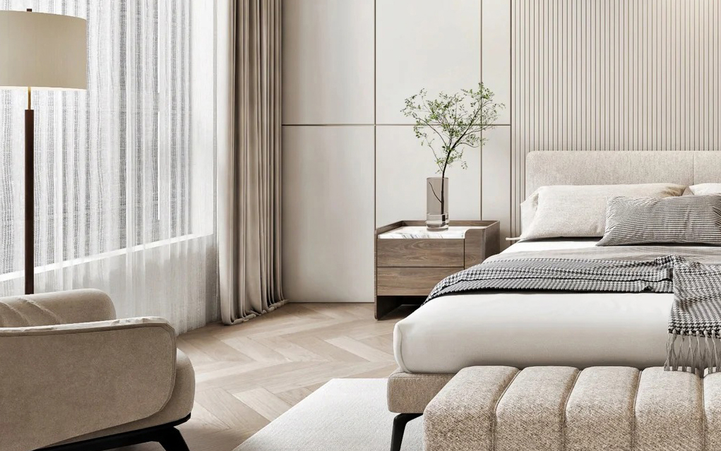 Phòng ngủ Master – Nơi ranh giới giữa ánh sáng, chất liệu và sự tĩnh lặng được hòa làm một.